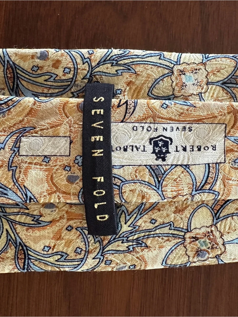 Robert Talbott Seven Fold Paisley Silk Tie in Beige with Blue Accent
